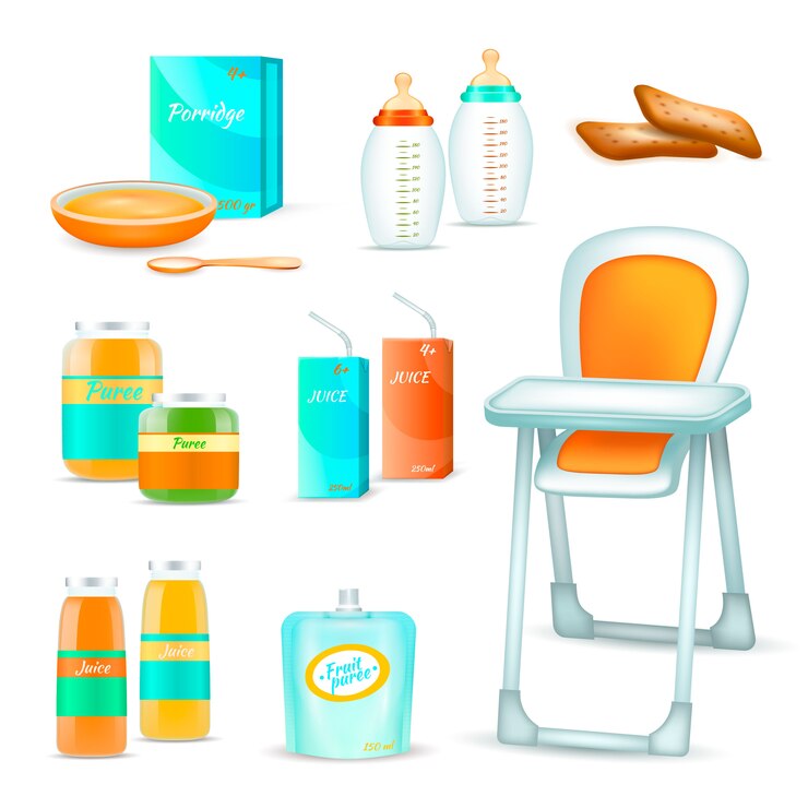 Vector gratuito conjunto 3d de alimentación del bebé