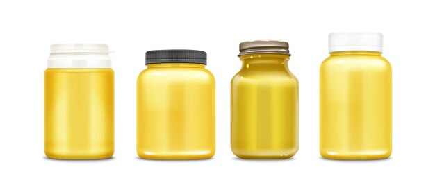 Conjunto 3D de botellas de pastillas aisladas sobre un fondo blanco