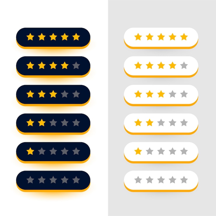 Vector gratuito conjunto de 3d cinco estrellas señal de calificación para la revisión del cliente