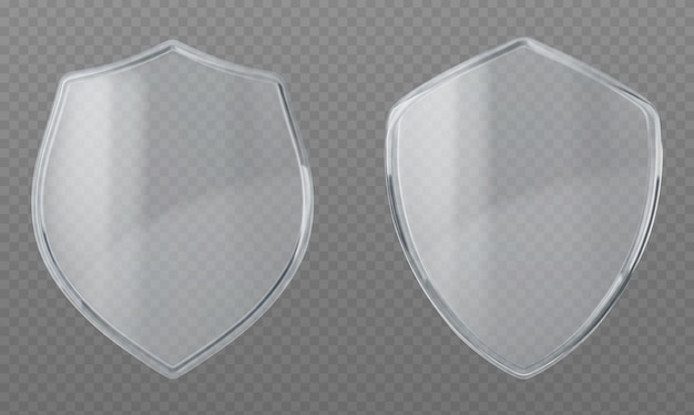 Conjunto 3D de escudos de vidrio sobre un fondo transparente