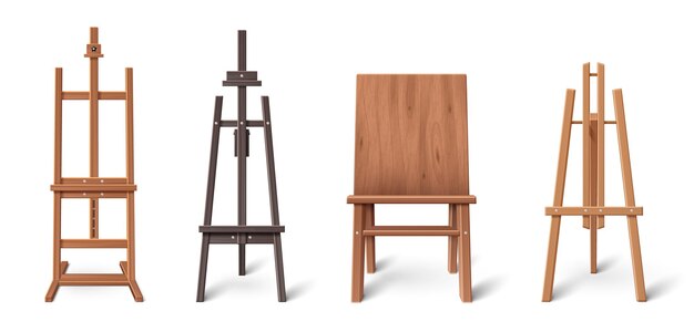 Conjunto 3D de soportes de caballete de madera
