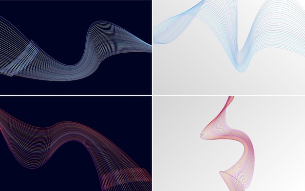 Conjunto de 4 fondo de patrón de onda geométrica Ilustración de vector de línea ondulante abstracta