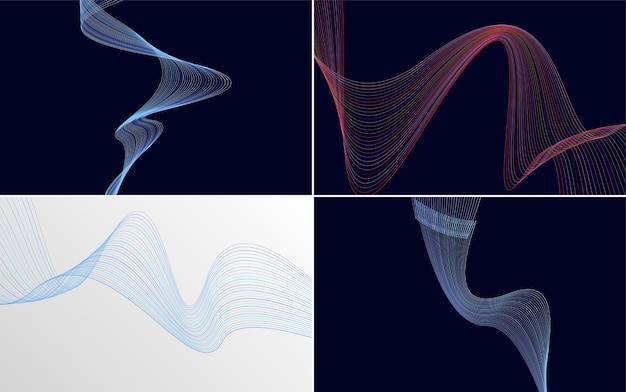 Conjunto de 4 fondo de patrón de onda geométrica Ilustración de vector de línea ondulante abstracta