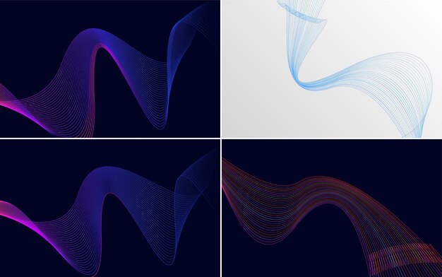 Conjunto de 4 fondo de patrón de onda geométrica Ilustración de vector de línea ondulante abstracta