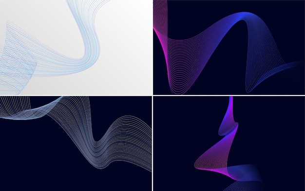 Conjunto de 4 fondo de patrón de onda geométrica Ilustración de vector de línea ondulante abstracta
