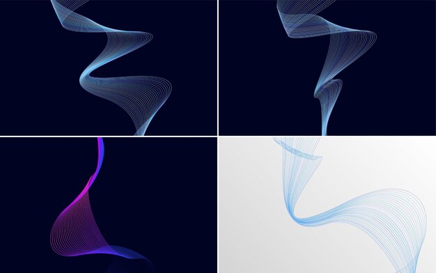 Conjunto de 4 fondo de patrón de onda geométrica Ilustración de vector de línea ondulante abstracta
