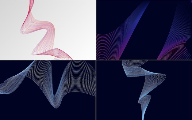 Conjunto de 4 fondo de patrón de onda geométrica Ilustración de vector de línea ondulante abstracta