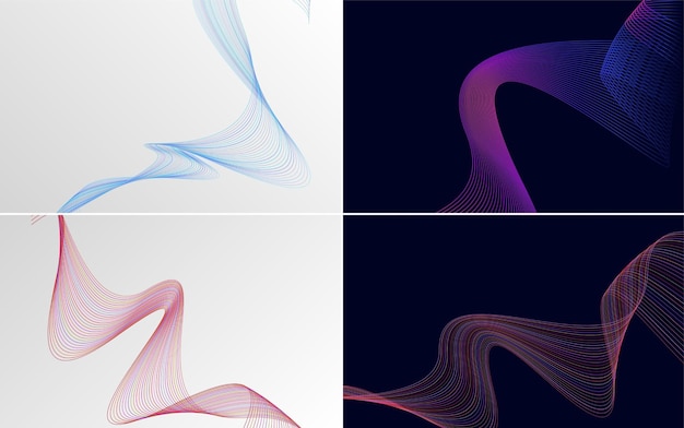 Conjunto de 4 fondo de patrón de onda geométrica Ilustración de vector de línea ondulante abstracta