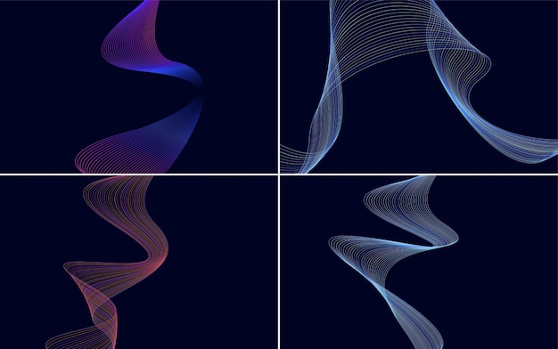 Conjunto de 4 fondo de patrón de onda geométrica Ilustración de vector de línea ondulante abstracta