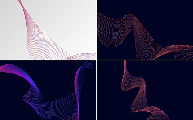 Conjunto de 4 fondo de patrón de onda geométrica Ilustración de vector de línea ondulante abstracta