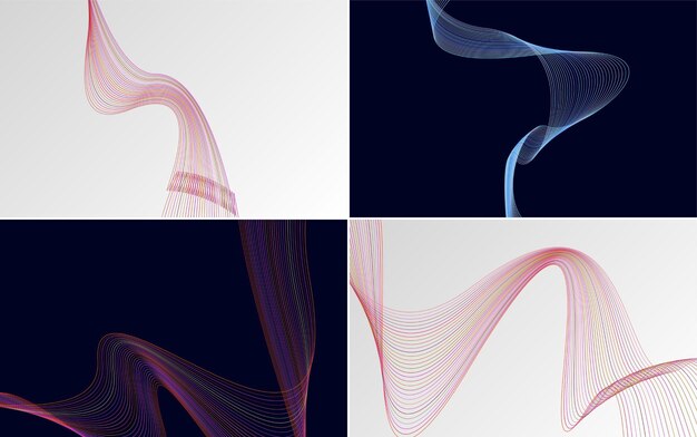 Conjunto de 4 fondo de patrón de onda geométrica Ilustración de vector de línea ondulante abstracta