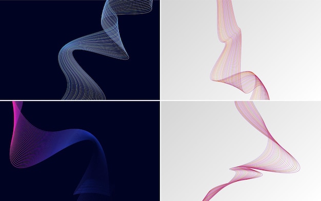 Conjunto de 4 fondo de patrón de onda geométrica Ilustración de vector de línea ondulante abstracta