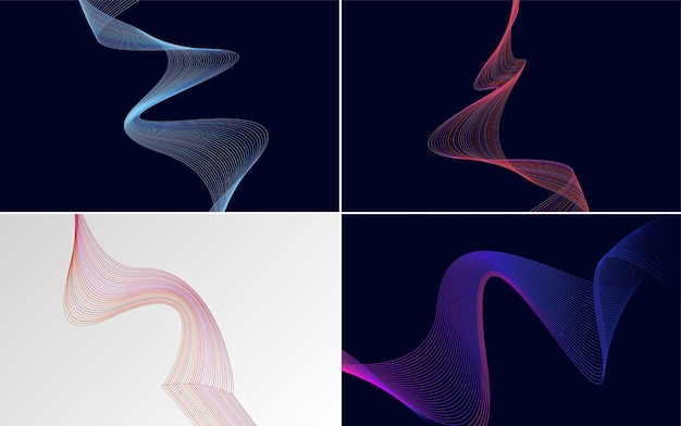 Conjunto de 4 fondo de patrón de onda geométrica Ilustración de vector de línea ondulante abstracta