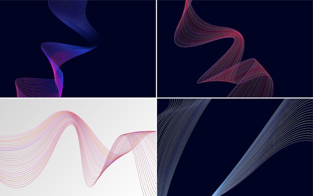 Conjunto de 4 fondo de patrón de onda geométrica Ilustración de vector de línea ondulante abstracta
