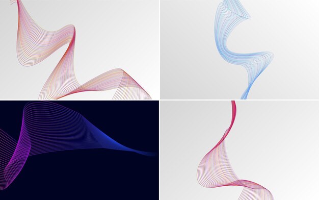 Conjunto de 4 fondo de patrón de onda geométrica Ilustración de vector de línea ondulante abstracta