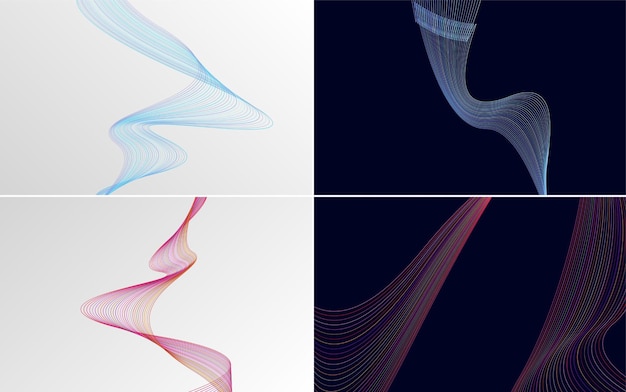 Conjunto de 4 fondo de patrón de onda geométrica Ilustración de vector de línea ondulante abstracta