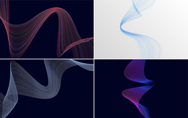 Conjunto de 4 fondo de patrón de onda geométrica Ilustración de vector de línea ondulante abstracta