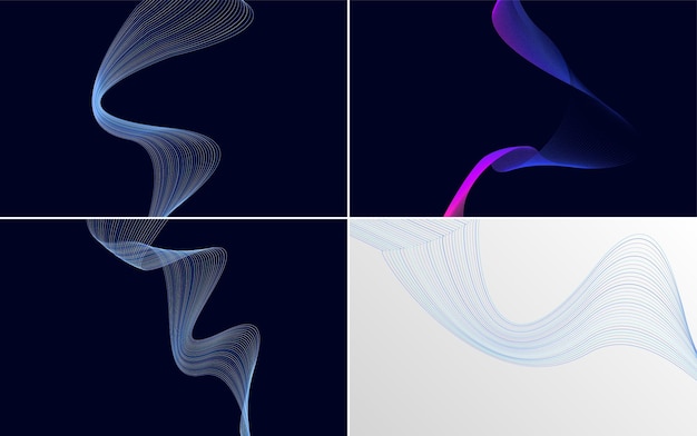 Conjunto de 4 fondo de patrón de onda geométrica Ilustración de vector de línea ondulante abstracta