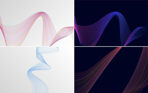 Conjunto de 4 fondo de patrón de onda geométrica Ilustración de vector de línea ondulante abstracta