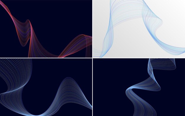 Conjunto de 4 fondo de patrón de onda geométrica Ilustración de vector de línea ondulante abstracta