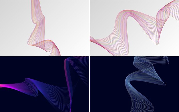 Conjunto de 4 fondo de patrón de onda geométrica Ilustración de vector de línea ondulante abstracta