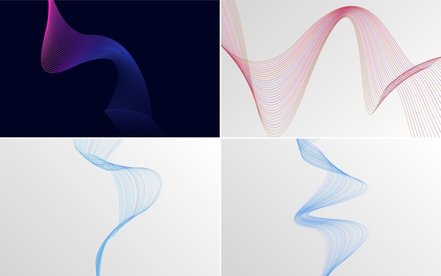 Conjunto de 4 fondo de patrón de onda geométrica Ilustración de vector de línea ondulante abstracta