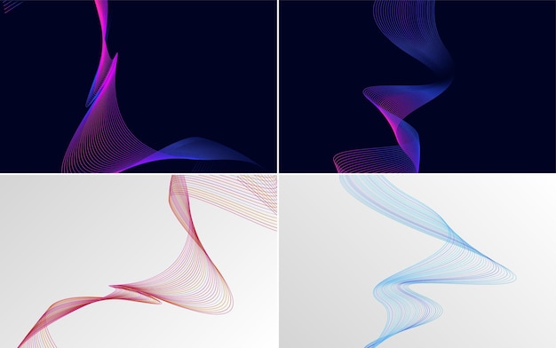 Conjunto de 4 fondo de patrón de onda geométrica Ilustración de vector de línea ondulante abstracta