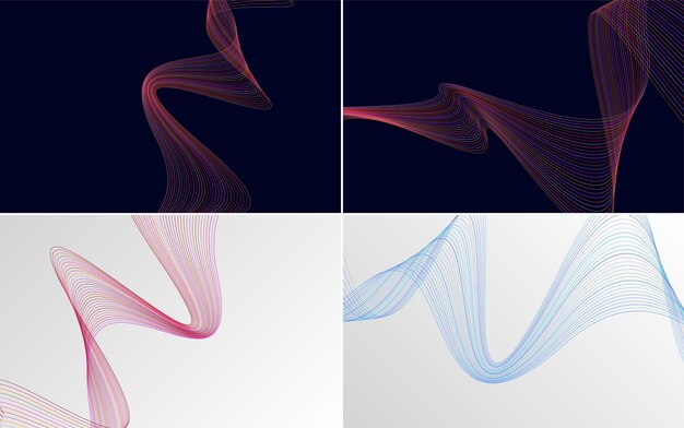 Conjunto de 4 fondo de patrón de onda geométrica Ilustración de vector de línea ondulante abstracta