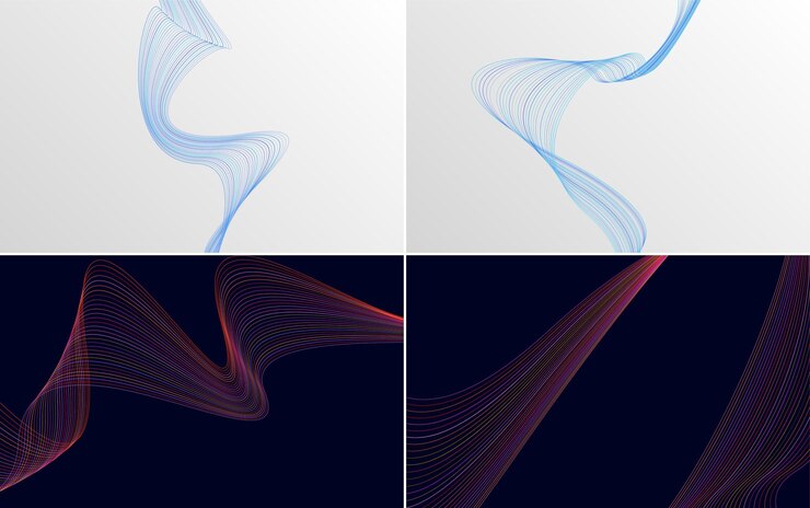 Vector gratuito conjunto de 4 fondo de patrón de onda geométrica ilustración de vector de línea ondulante abstracta