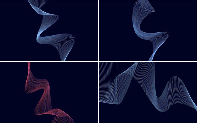 Conjunto de 4 fondo de patrón de onda geométrica Ilustración de vector de línea ondulante abstracta