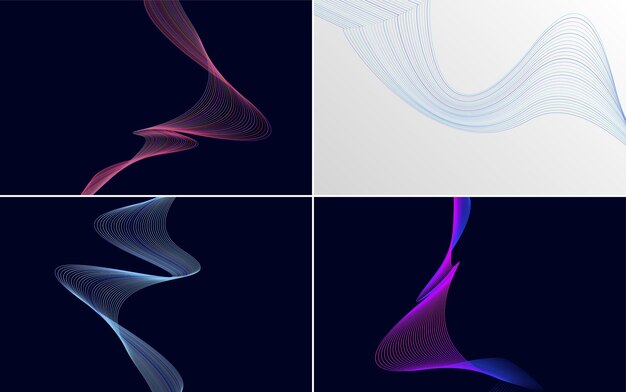 Conjunto de 4 fondo de patrón de onda geométrica Ilustración de vector de línea ondulante abstracta