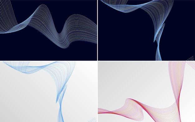 Conjunto de 4 fondo de patrón de onda geométrica Ilustración de vector de línea ondulante abstracta