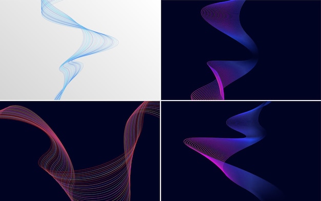 Conjunto de 4 fondo de patrón de onda geométrica ilustración de vector de línea ondulante abstracta
