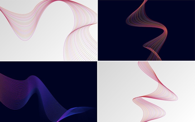 Conjunto de 4 fondo de patrón de onda geométrica Ilustración de vector de línea ondulante abstracta
