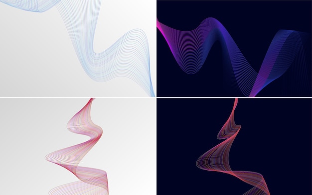 Conjunto de 4 fondo de patrón de onda geométrica Ilustración de vector de línea ondulante abstracta