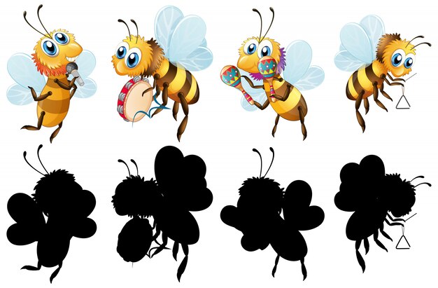 Conjunto de abeja con instrumento musical.