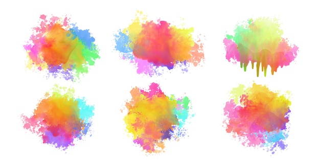 Conjunto abstracto de colorido diseño de salpicaduras de acuarela