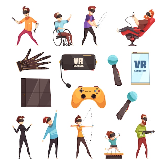 Vector gratuito conjunto de accesorios de realidad virtual vr