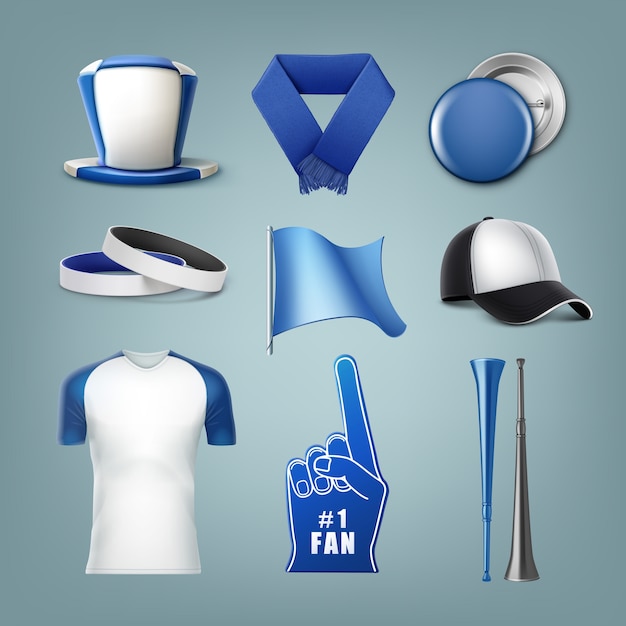 Vector gratuito conjunto de accesorios para ventiladores en colores blanco y azul