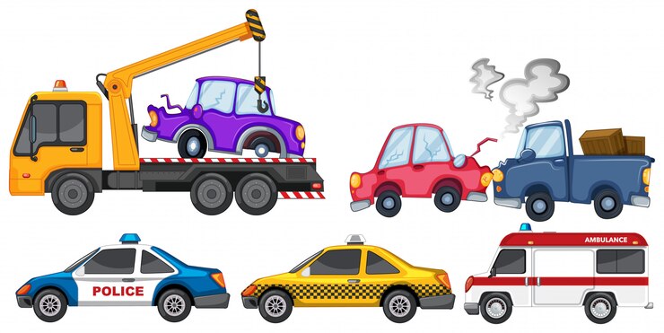 Vector gratuito conjunto de accidente automovilístico y coche de policía