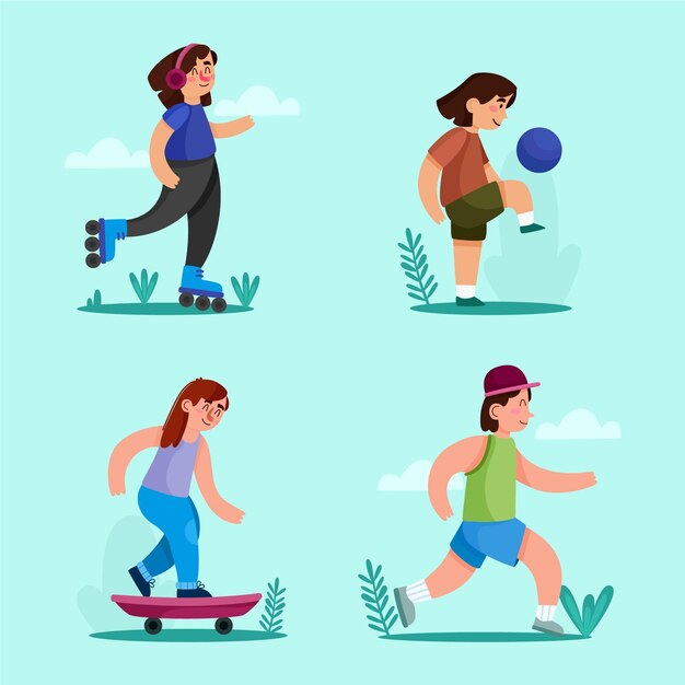 Conjunto de actividades al aire libre de verano