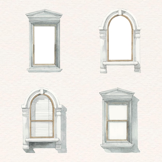 Vector gratuito conjunto de acuarela de arquitectura de ventana europea vintage vectorial