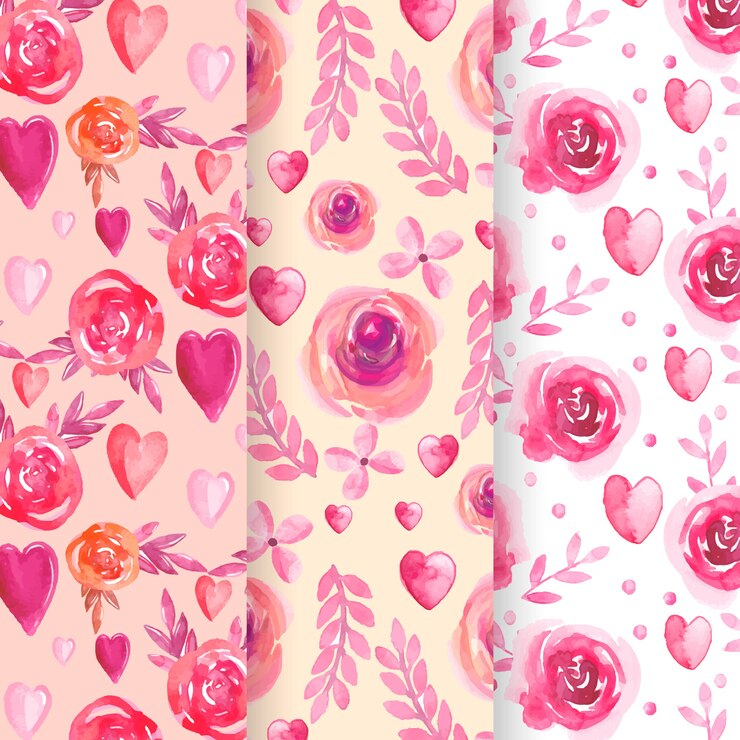 Vector gratuito conjunto de acuarela patrón de san valentín