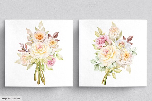 Conjunto de acuarela de ramos de flores hermosas