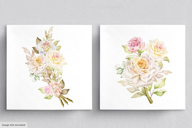 Conjunto de acuarela de ramos de flores hermosas