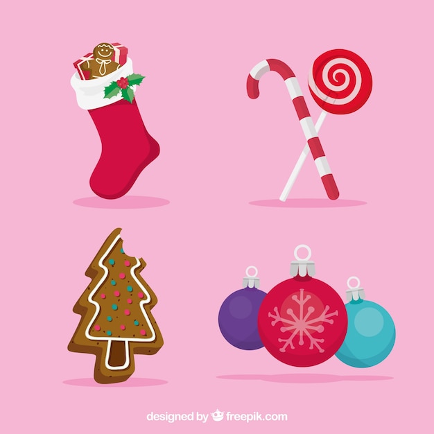 Vector gratuito conjunto adorable de accesorios de navidad