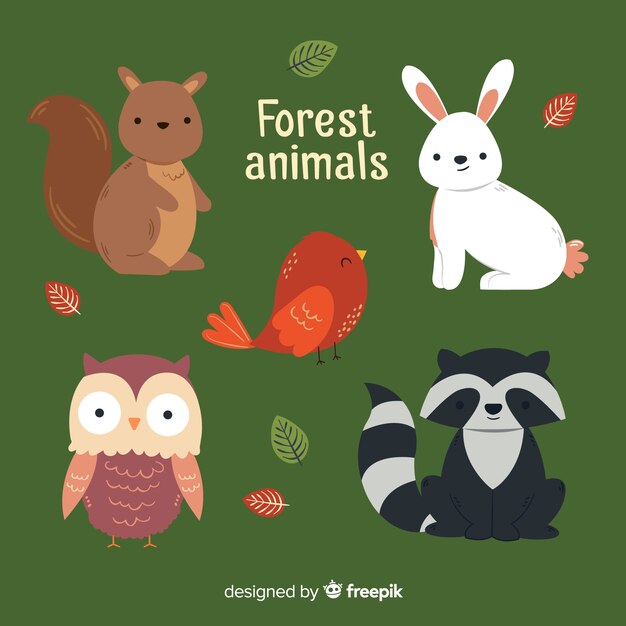 Conjunto adorable de animales invernales del bosque