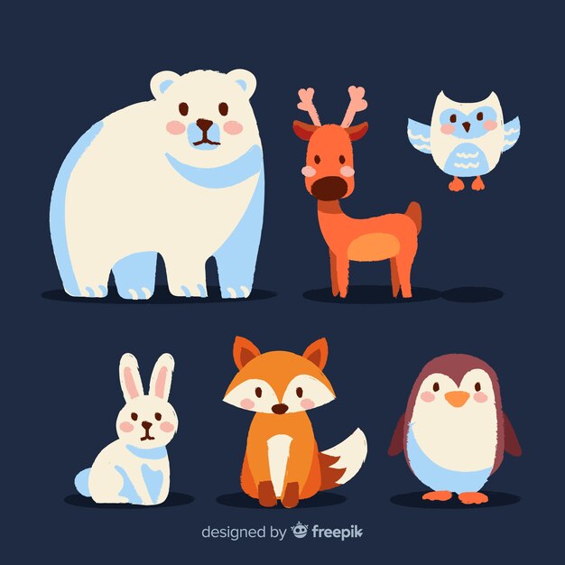 Conjunto adorable de animales invernales del bosque