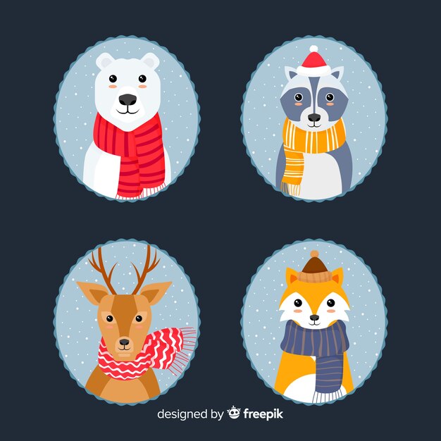 Conjunto adorable de animales invernales dibujados a mano