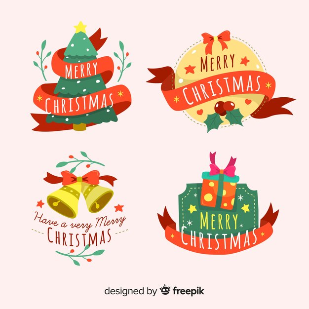 Conjunto adorable de etiquetas de navidad con diseño plano
